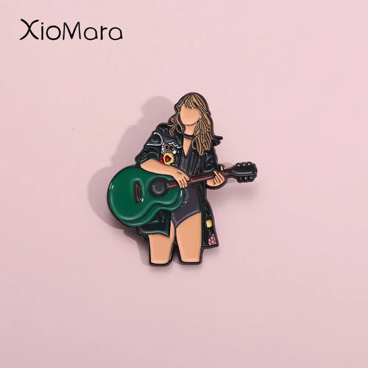Cool Female Singer Enamel Pin Guitar Rock Music Album Accessories Gifts