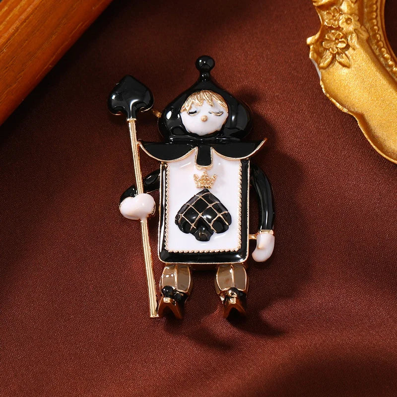 Heart & Spade Enamel Clown Brooch Pin for Women - Suit Coat Accessory
