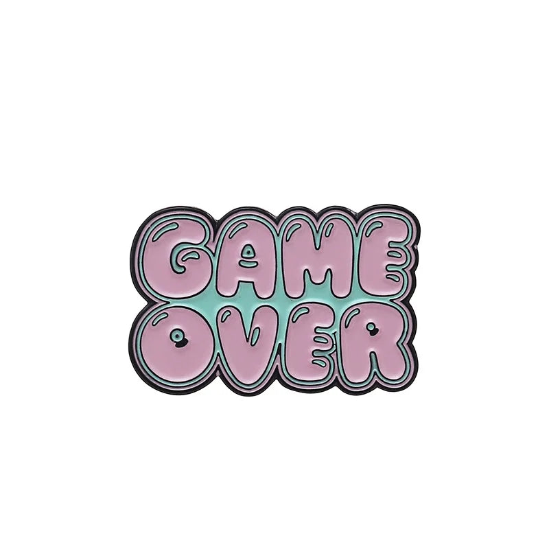 Pink Heart Game Over Enamel Pin Badge Brooch Jewelry Gift