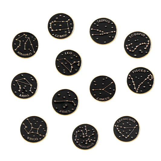 Zodiac Enamel Pin Set: Leo, Libra, Virgo, Gemini, Cancer Brooch Lapel Gift