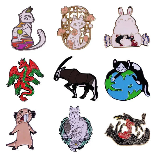 Cartoon Animal Enamel Pins Fantasy Creature Lapel Badge Hat Pin Gift