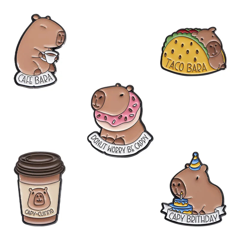 Capybara Hippo Enamel Pins Set Cartoon Animal Brooch Lapel Badge Jewelry Gifts