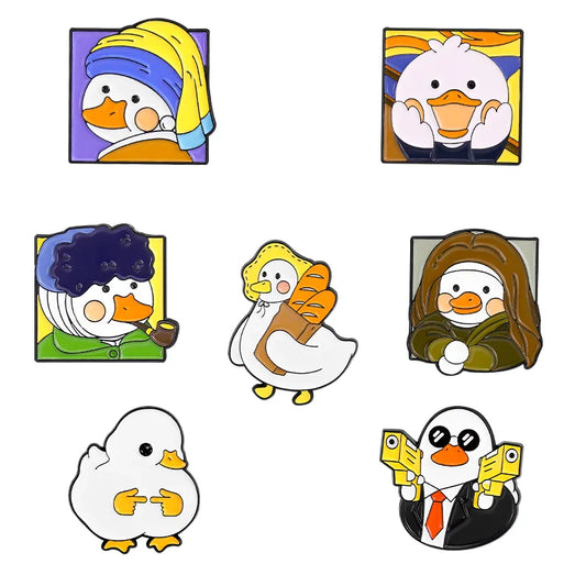 Cute Duck Enamel Pin Retro Brooch Geometric Metal Lapel Badge Wholesale