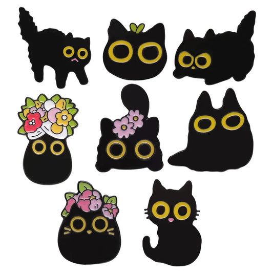 Flower Cat Enamel Pin Kitten Brooch Lapel Gift Jewelry Accessories