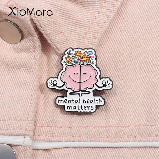 Mental Health Awareness Brain Flower Enamel Pin Brooch Badge