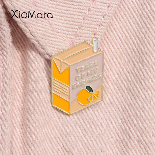 Tears of My Enemies Enamel Pin Orange Juice Box Brooch Lapel Badge Jewelry Gift