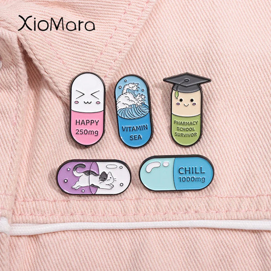 Happy Capsule Enamel Pin Pharmacy School Survivor Gift