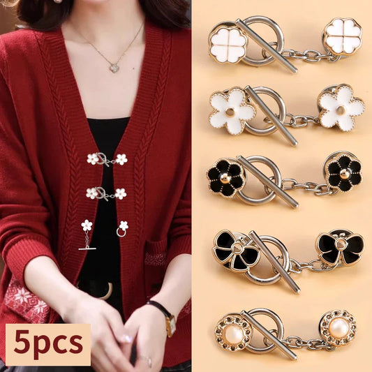 5 Sets Metal OT Button Up Brooch for Coat, Sweater, Cardigan, Women's Decorative Button