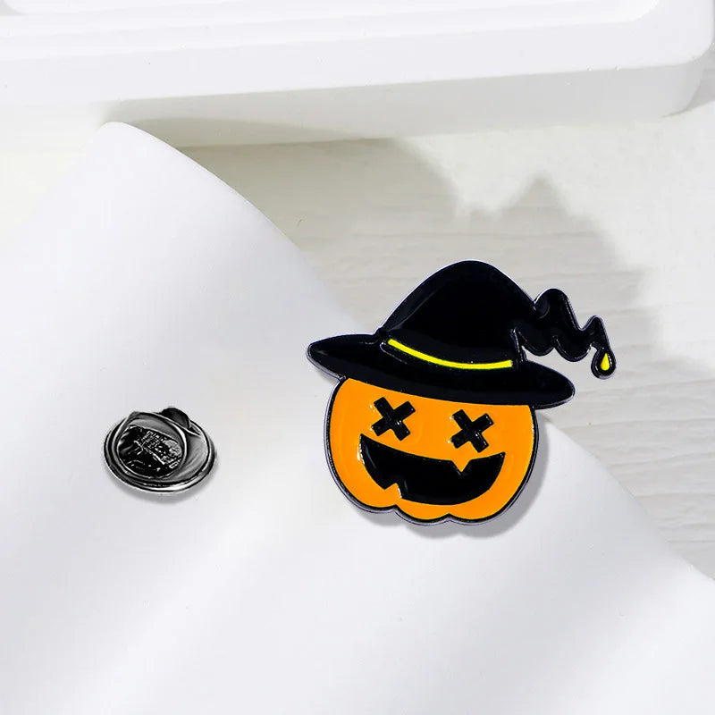 Dance Skeleton Enamel Pins Magic Broom Owl Bat Pumpkin Hat Brooch Punk Lapel Jewelry Gift