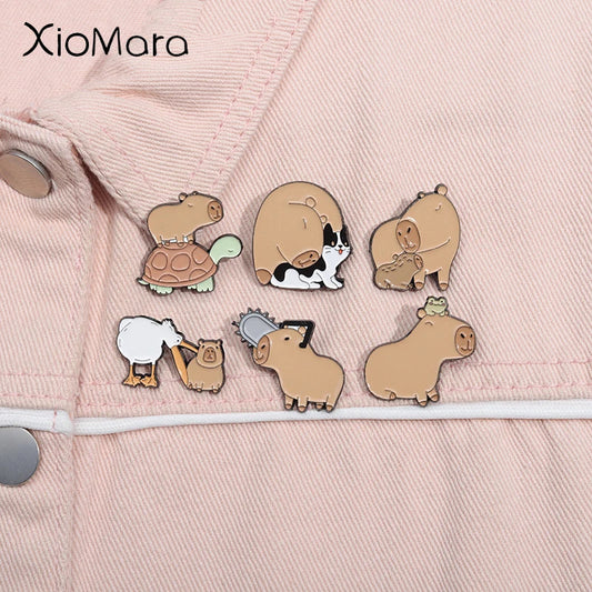 Cartoon Capybara Enamel Pin Cute Animal Brooch Lapel Badge Gift