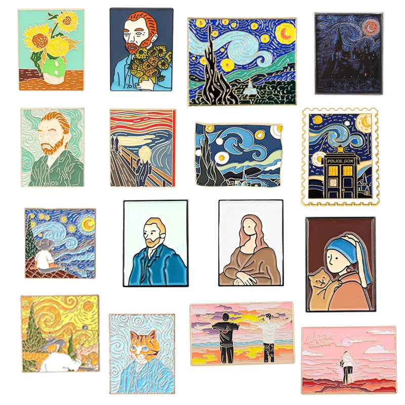 Van Gogh Art Enamel Pins Boys Love Brooches Lapel Badges Gift