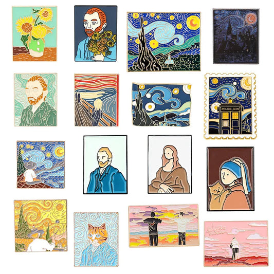 Van Gogh Art Enamel Pins Boys Love Brooches Lapel Badges Gift