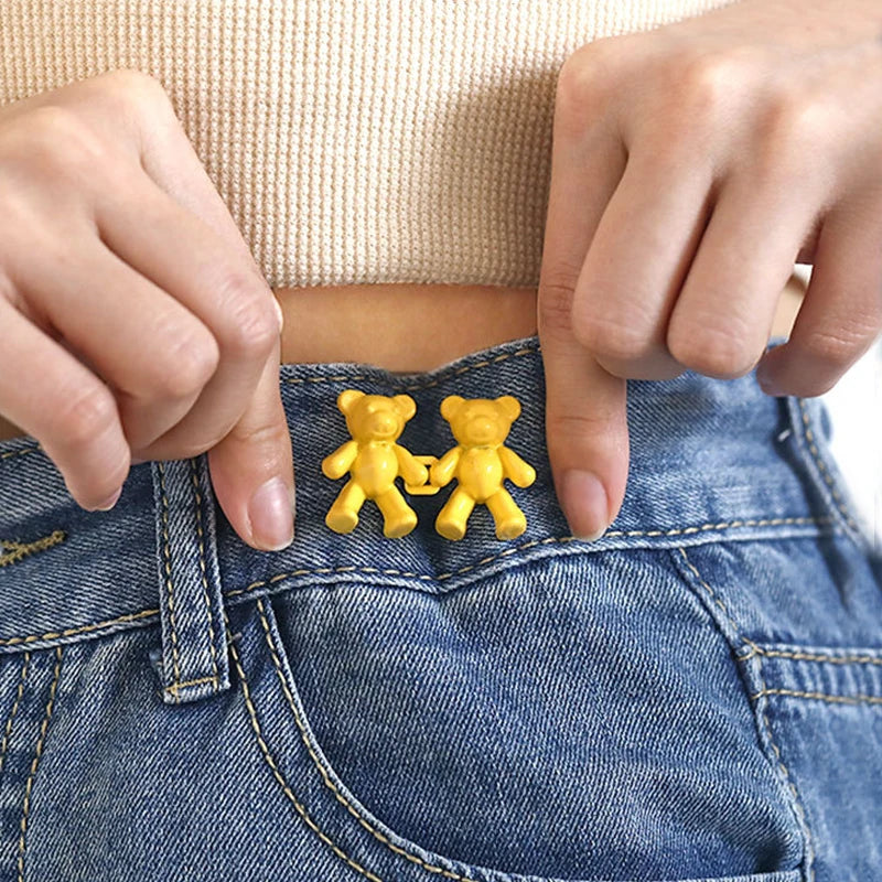 Bear Shape Adjustable Waist Buckle Extender for Jeans - No Sew, No Tools, Instant Tightener