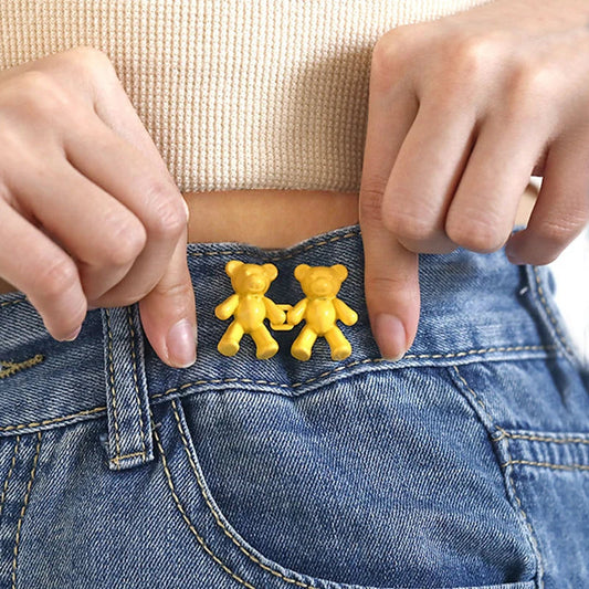 Bear Shape Adjustable Waist Buckle Extender for Jeans - No Sew, No Tools, Instant Tightener