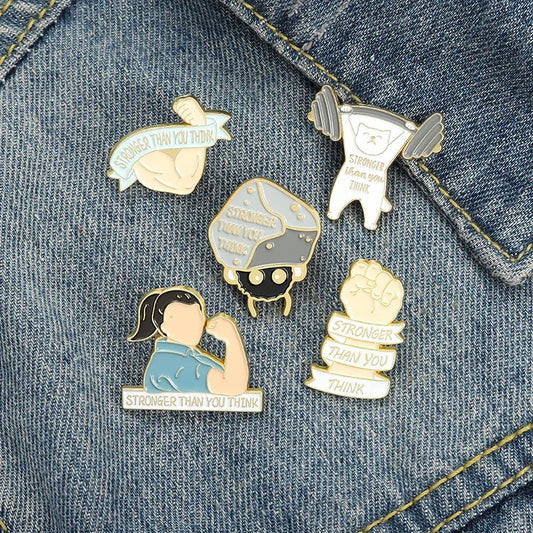 Stronger Than You Think Anime Enamel Pins Cartoon Quotes Brooches Backpacks Lapel Fashion Gifts