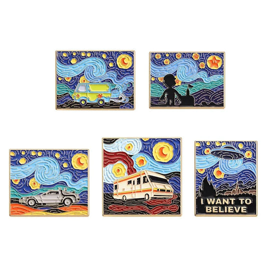Van Gogh UFO Night Sky Enamel Pin Brooch Lapel Badge Jewelry Gift