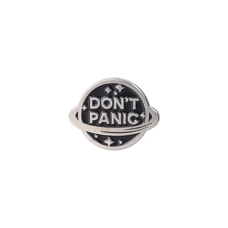 Don't Panic Enamel Brooch Asteroid Lapel Pin Cartoon Jewelry