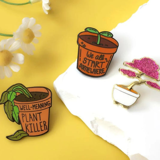 Potted Plant Enamel Pin Plant Killer Badge Brooch Jewelry Gift