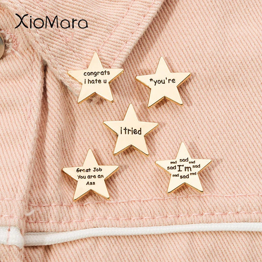 Gold Star Enamel Letter Brooch Pins Lapel Badge Jewelry for Kids Friends