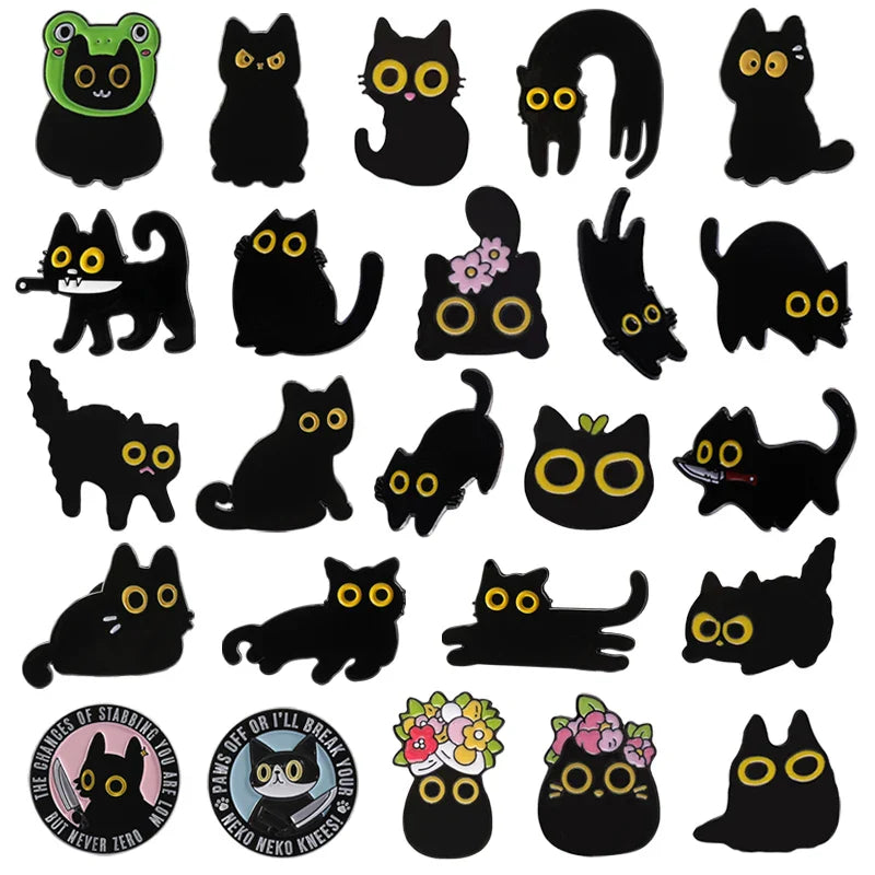 Black Cat Enamel Pin Cartoon Kitten Brooch Lapel Badge Jewelry Gift