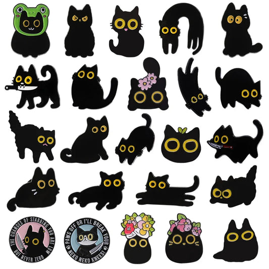 Black Cat Enamel Pin Cartoon Kitten Brooch Lapel Badge Jewelry Gift