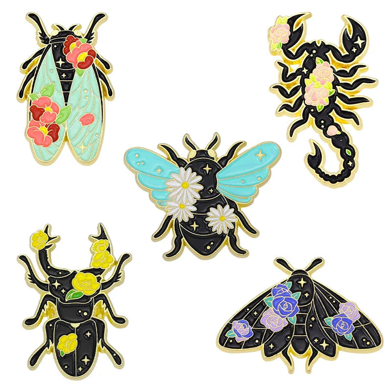 Insect Enamel Pins: Moth, Butterfly, Scorpion, Cicada, Flower Lapel Badges Jewelry Gifts