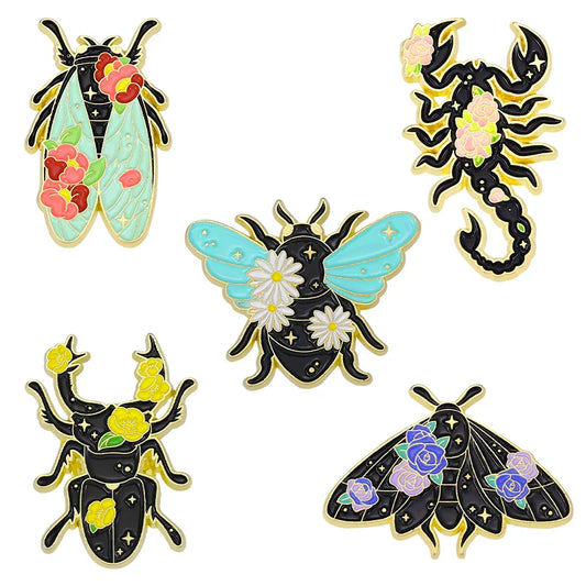 Insect Enamel Pins: Moth, Butterfly, Scorpion, Cicada, Flower Lapel Badges Jewelry Gifts