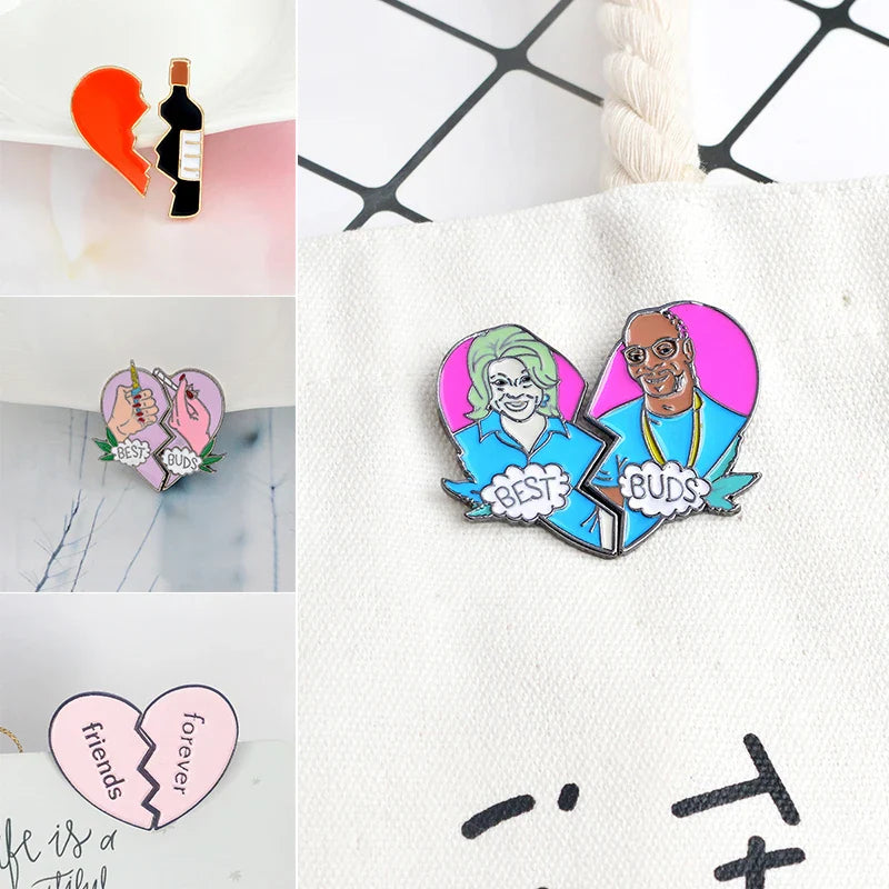 Best Friends Heart Brooch Wine Bottle Pin Trendy Jewelry Gift