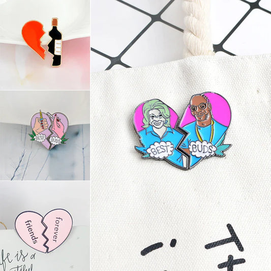 Best Friends Heart Brooch Wine Bottle Pin Trendy Jewelry Gift