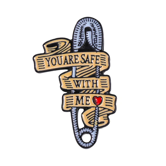 Safe With Me Slogan Brooch Lapel Pin Jewelry Gift