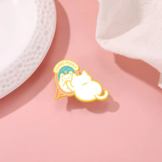 Cat Mirror Enamel Lapel Pin Brooch Jewelry Hat Backpack Badge Kids Gifts