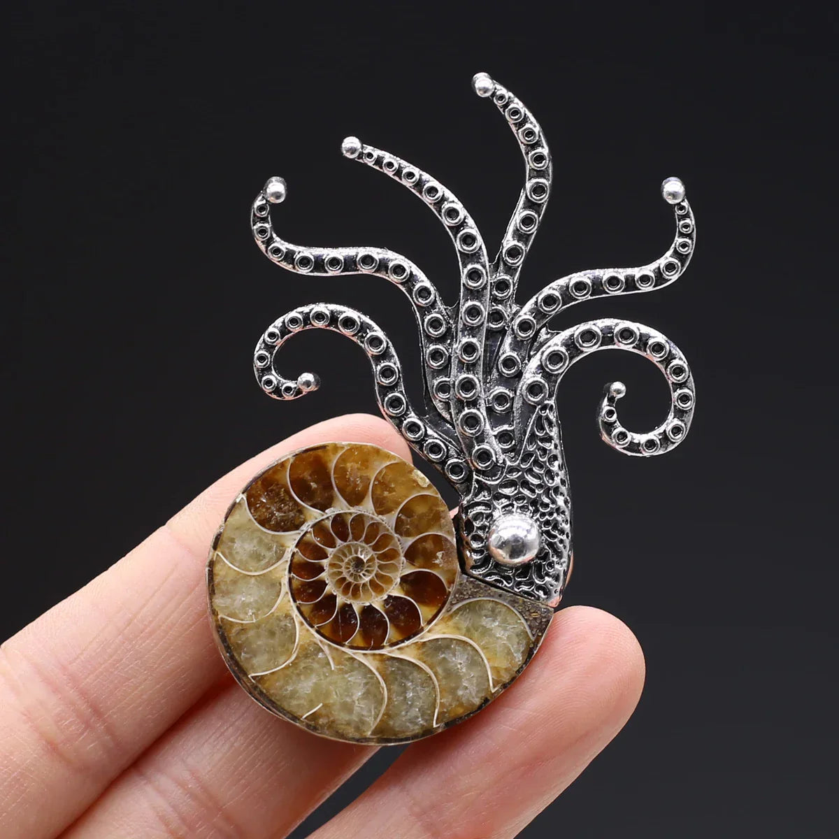 Octopus Coral Jade Gemstone Brooch Pin Pendant Jewelry Gift