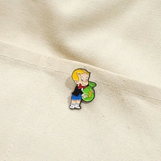 Cartoon Boy Money Bag Brooch Metal Badge School Bag Decoration Pendant
