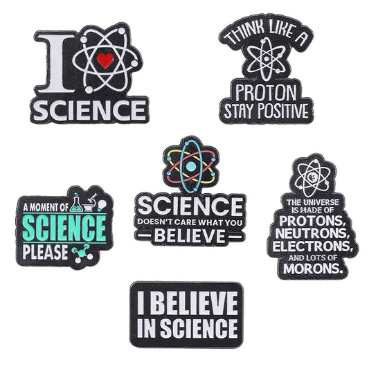 Science Enamel Pin Set - 6 Styles Brooch for Bags & Clothes - Gifts for Scientists