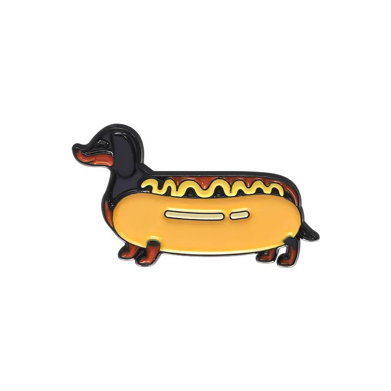 Cute Animal Food Enamel Pins: Burger Turtle Hotdog Dachshund Brooches Lapel Badge Jewelry Gift