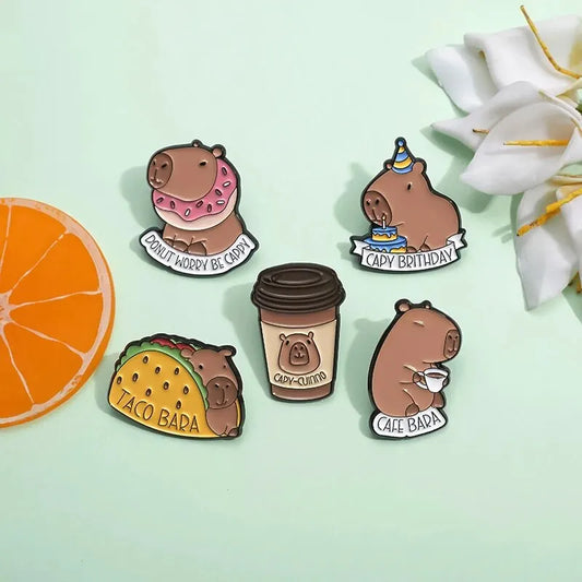Dolphin Head Orange Coffee Cup Sunglasses Metal Pin