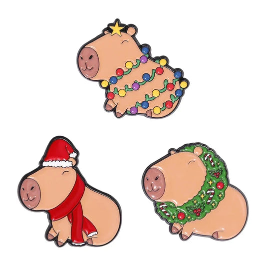 Cartoon Christmas Capybara Enamel Pin Brooch Lapel Badge Jewelry