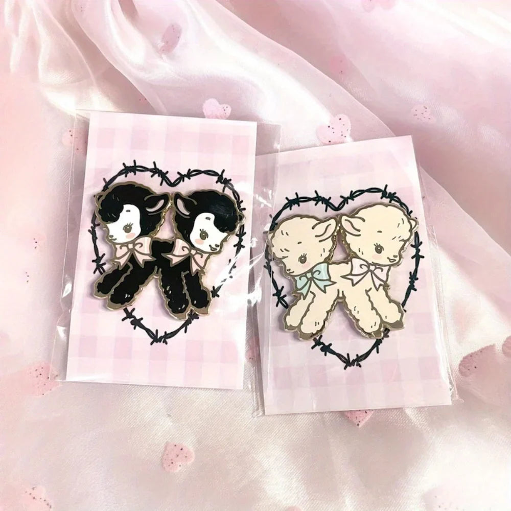 Cute Lamb Twins Enamel Pin Brooch Jewelry Gift