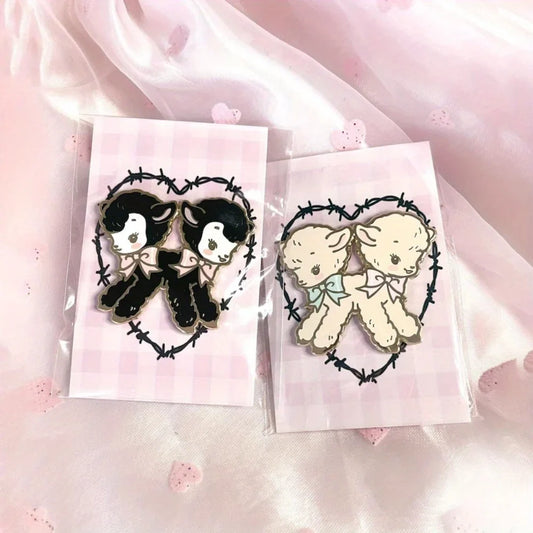 Cute Lamb Twins Enamel Pin Brooch Jewelry Gift