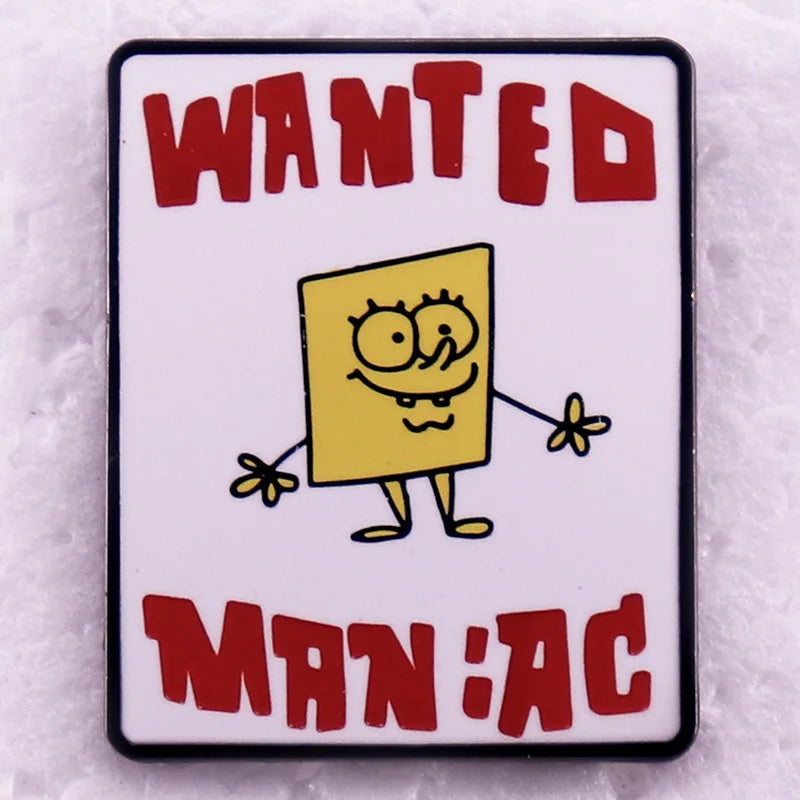 Wanted Maniac Cartoon Enamel Lapel Pin Brooch