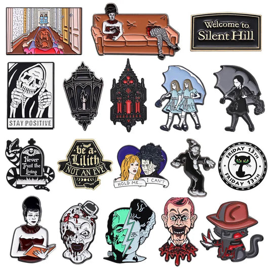 Halloween Skull Enamel Pins Horror Movie Brooches Lapel Badge Jewelry Gift