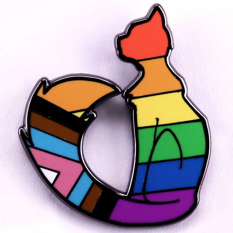 Cute Cat Enamel Pin Lesbian Brooch Gay Badge Couple Accessories