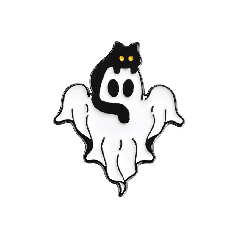 Black Cat Ghost Enamel Pin Halloween Brooch Lapel Badge Jewelry Gift