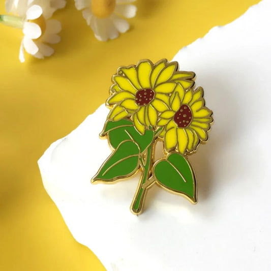Sunflower Enamel Pin Floral Brooch Jewelry Gift for Botanists Wholesale