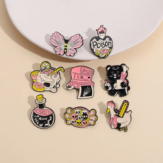 Pink Chainsaw Duck Skull Candy Brooch Badge Lapel Pin for Bags and Clothes