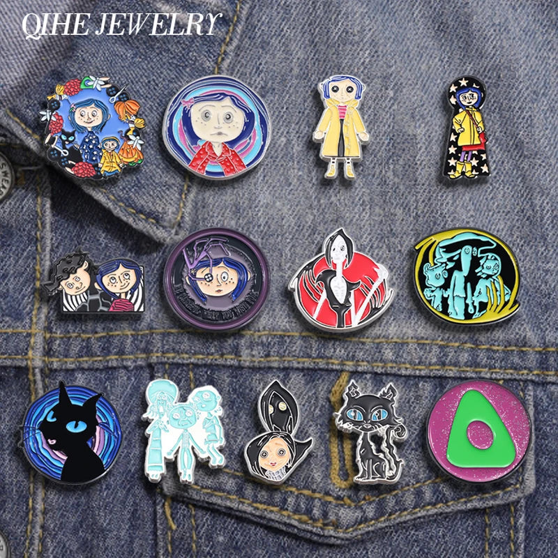 Coraline Enamel Pins Horror Cartoon Brooch Halloween Jewelry Gift