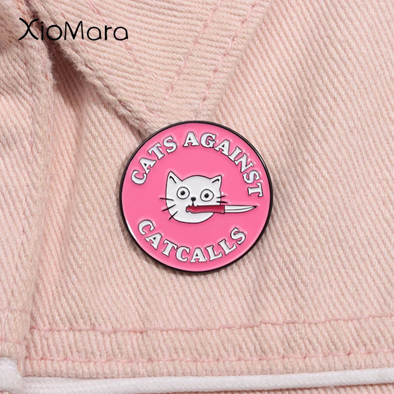 Cats Against Catcalls Feminist Enamel Pin Brooch Lapel Badge Jewelry Gift