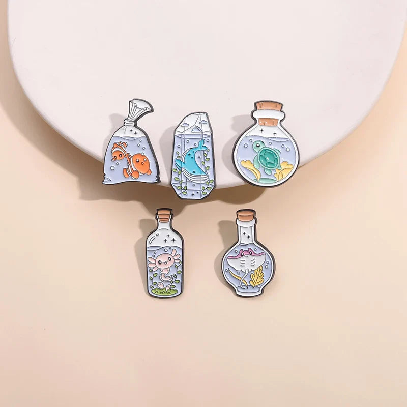 Marine Animal Enamel Pins: Salamanders, Sea Turtles, Whales Brooch Lapel Badge