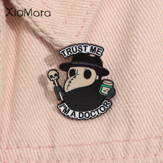 Plague Doctor Enamel Pin Trust Me I'm a Doctor Halloween Brooch Lapel Badge Gift