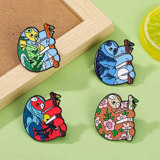 Cute Sloth Enamel Brooch Cartoon Animal Metal Pin Jewelry